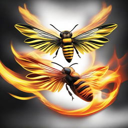 A striking image featuring a vibrant hornet and a fiery phoenix