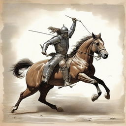 The warrior on horseback dramatically falling, struck by an arrow from a Roman soldier