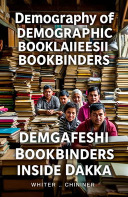 A photographic book cover featuring the title "Demography of Bangladeshi Bookbinders Inside Dhaka" prominently displayed