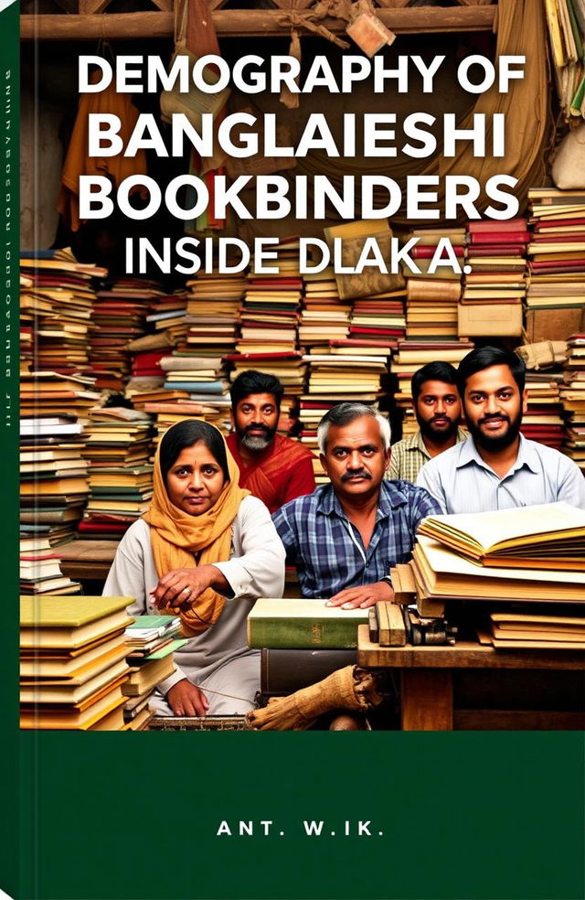 A photographic book cover featuring the title "Demography of Bangladeshi Bookbinders Inside Dhaka" prominently displayed