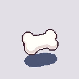 A small bone, depicted in pixel art style, featuring a clear and recognizable shape with cartoonish features