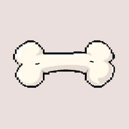 A small bone, depicted in pixel art style, featuring a clear and recognizable shape with cartoonish features