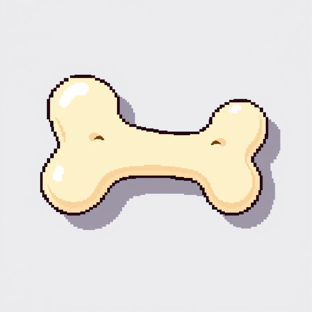 A small bone, illustrated in pixel art style, with a charming and simplistic appearance