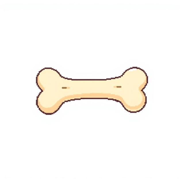 A small bone, illustrated in pixel art style, with a charming and simplistic appearance