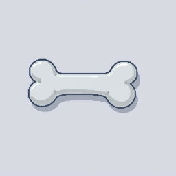 A small gray bone, illustrated in pixel art style, with a distinct and charming appearance