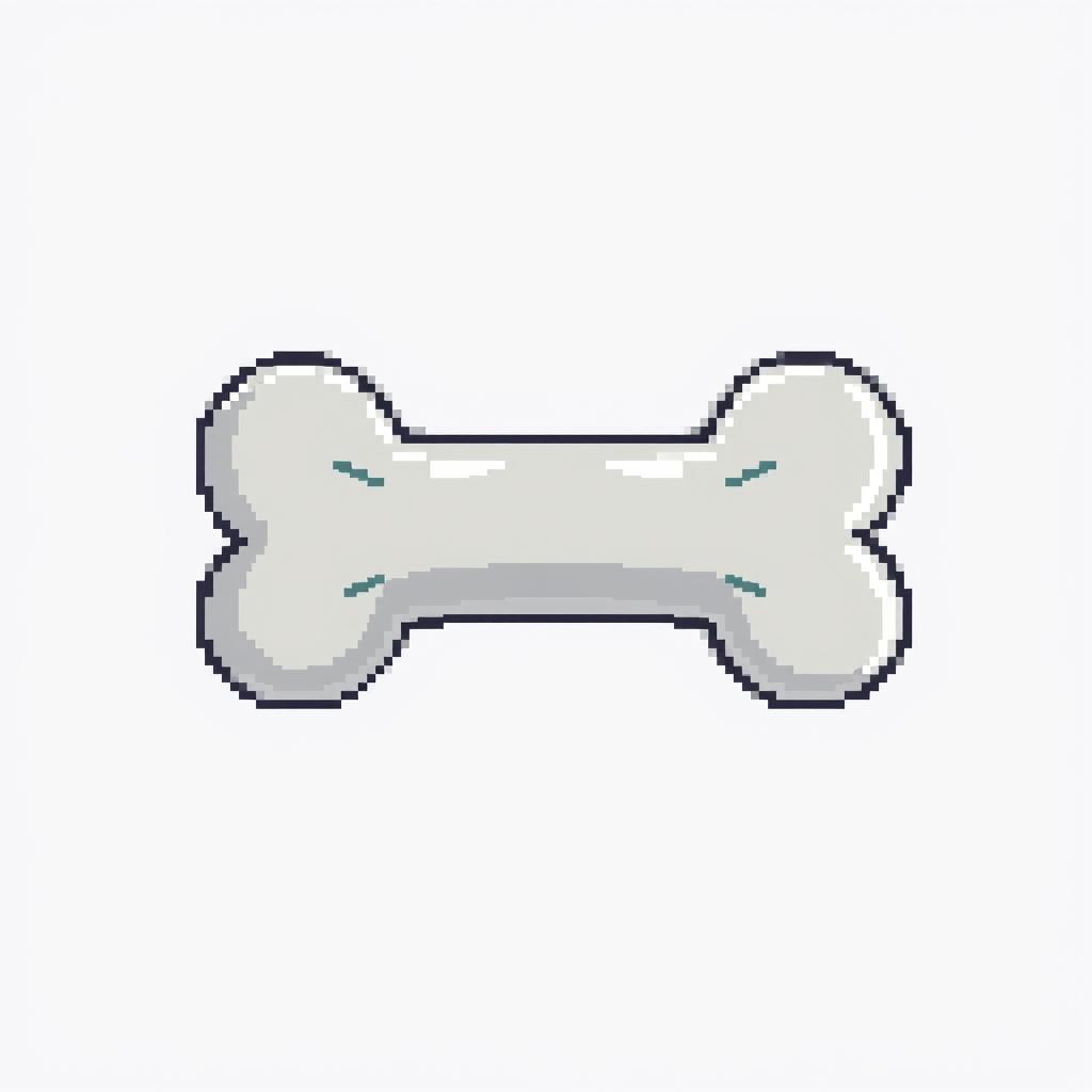A small gray bone, illustrated in pixel art style, with a distinct and charming appearance