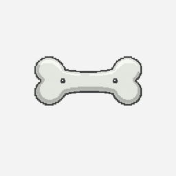A small gray bone, illustrated in pixel art style, with a distinct and charming appearance