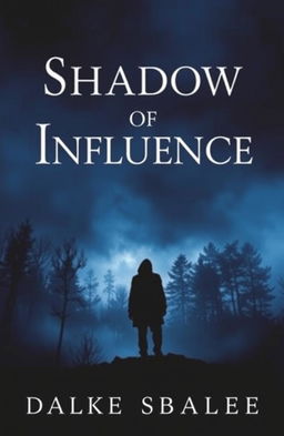 A captivating book cover for 'Shadow of Influence', featuring a mysterious silhouette of a figure standing at the edge of a foggy forest