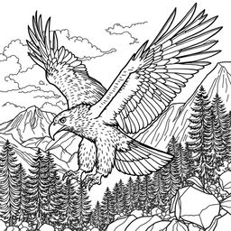 A highly detailed line art illustration of a realistic harpy eagle, suitable for coloring