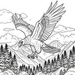 A highly detailed line art illustration of a realistic harpy eagle, suitable for coloring