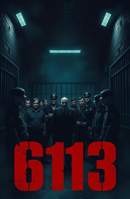 A dark and moody scene depicting a prison environment inspired by the themes of the book '613'