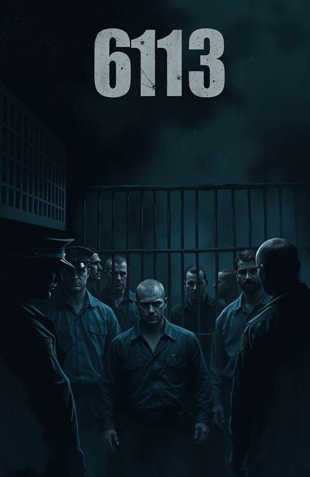 A dark and moody scene depicting a prison environment inspired by the themes of the book '613'