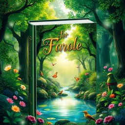 A captivating book cover design featuring a mystical forest scene, with vibrant green trees and colorful flowers