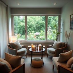 A serene and inviting therapy room designed for a relaxing therapeutic experience