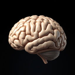 A hyper-realistic illustration of a human brain, showcasing intricate details of its structure, including the cerebral cortex, sulci, and gyri