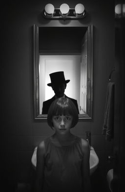 A creepy atmosphere depicted in a black and white image featuring a bathroom