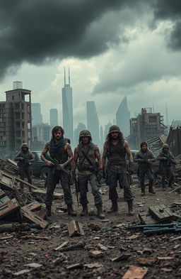 A dystopian apocalyptic world filled with the remnants of building wreckage and scattered debris