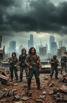 A dystopian apocalyptic world filled with the remnants of building wreckage and scattered debris