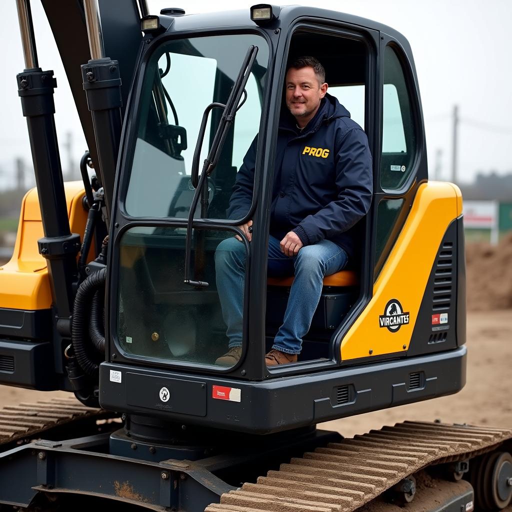 A complete black and gold rotary excavator prominently featuring the word 'PROG' and a logo of a cocker spaniel dog