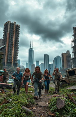 In a dystopian, apocalyptic world, a group of survivors navigates through the ruins of a once thriving city