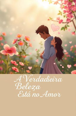 A captivating book cover design featuring the title "A Verdadeira Beleza Está no Amor" beautifully integrated into the composition