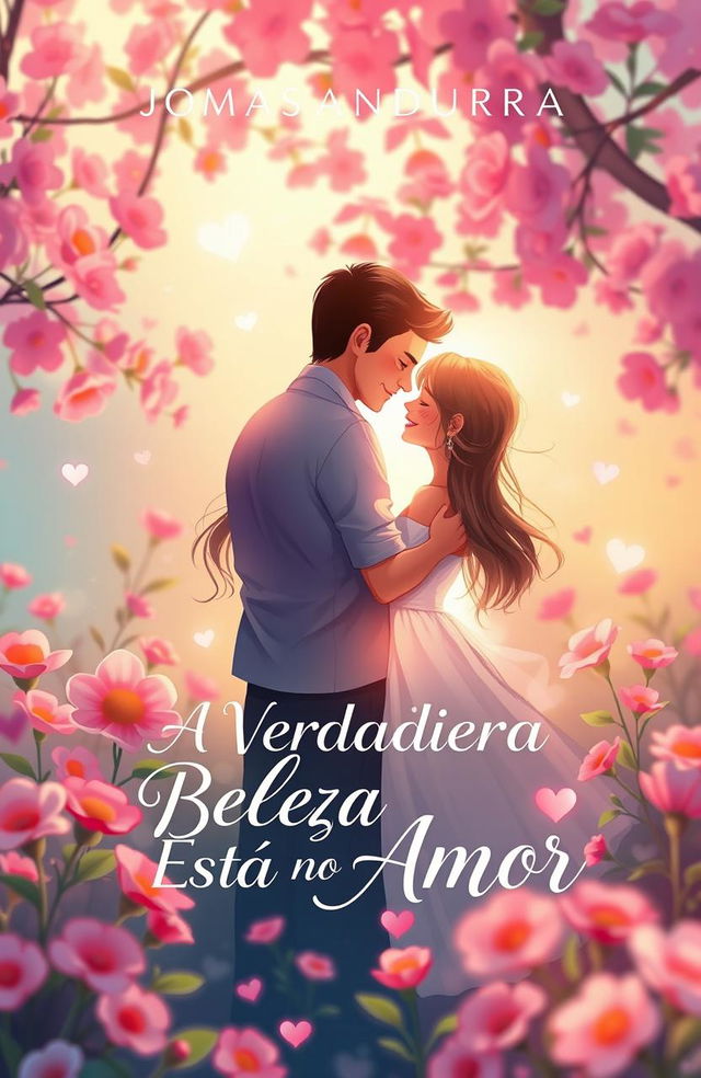 A captivating book cover design featuring the title "A Verdadeira Beleza Está no Amor" beautifully integrated into the composition