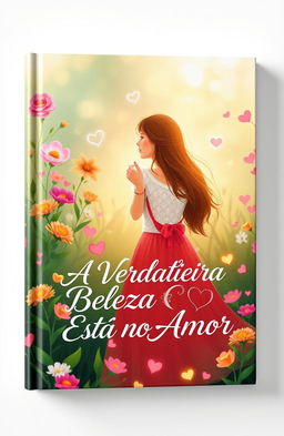 A captivating book cover design featuring the title "A Verdadeira Beleza Está no Amor" beautifully integrated into the composition