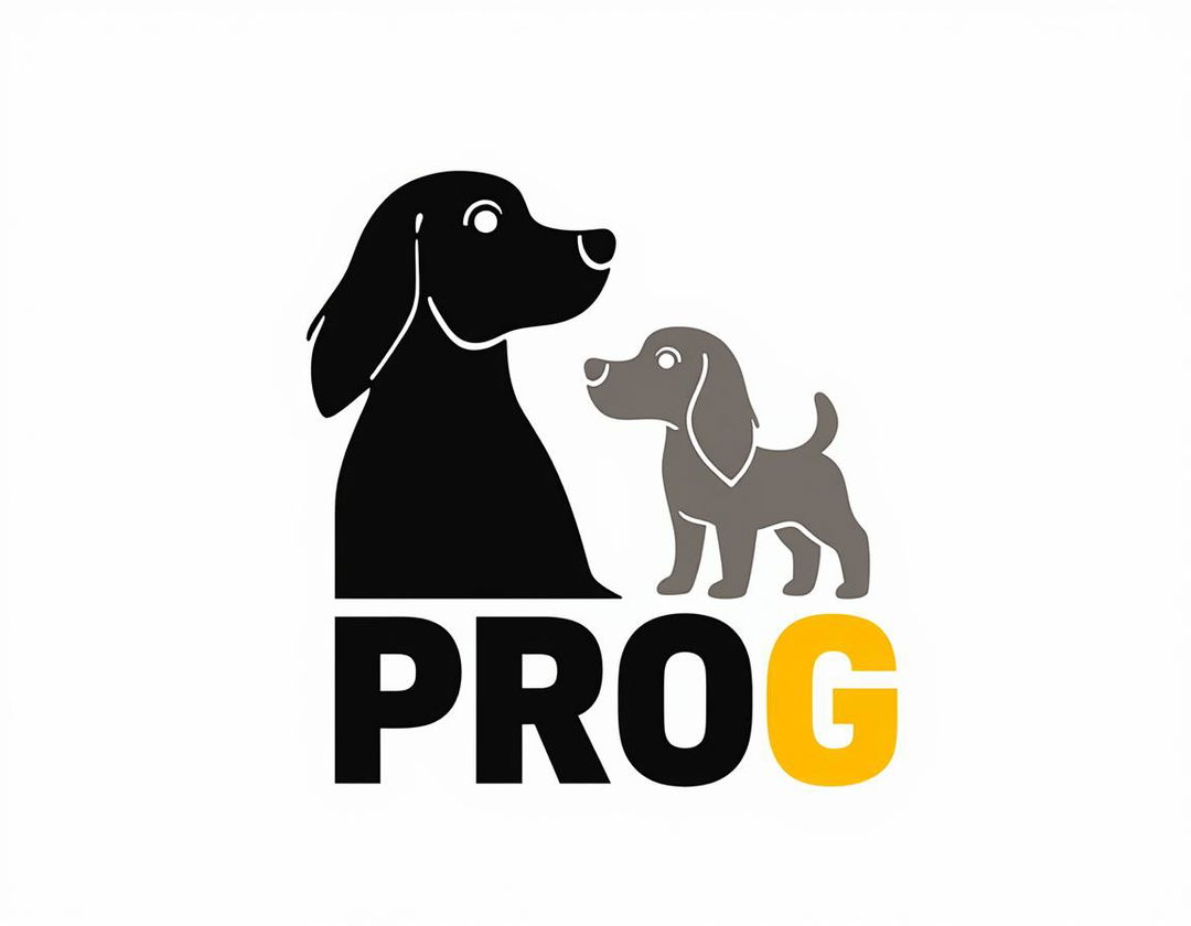 A professional logo design featuring a black and gold color scheme, depicting a cocker spaniel dog alongside the word 'PROG'