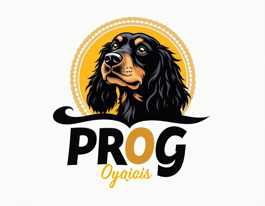 A professional logo featuring a stylized head of a cocker spaniel in an elegant gold and black color scheme, with the word 'PROG' displayed prominently