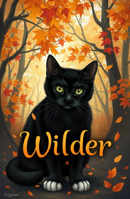 A cover illustration for a cat xenofiction book titled 'Wilder', featuring a semi-realistic magical style