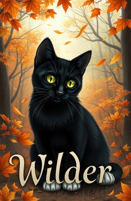 A cover illustration for a cat xenofiction book titled 'Wilder', featuring a semi-realistic magical style