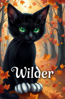 A cover illustration for a cat xenofiction book titled 'Wilder', featuring a semi-realistic magical style