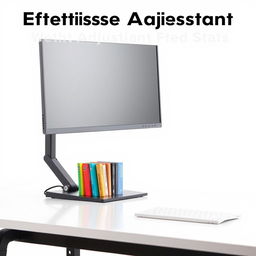 An image featuring a modern monitor stand with adjustable height features on a sleek desk