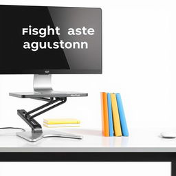 An image featuring a modern monitor stand with adjustable height features on a sleek desk