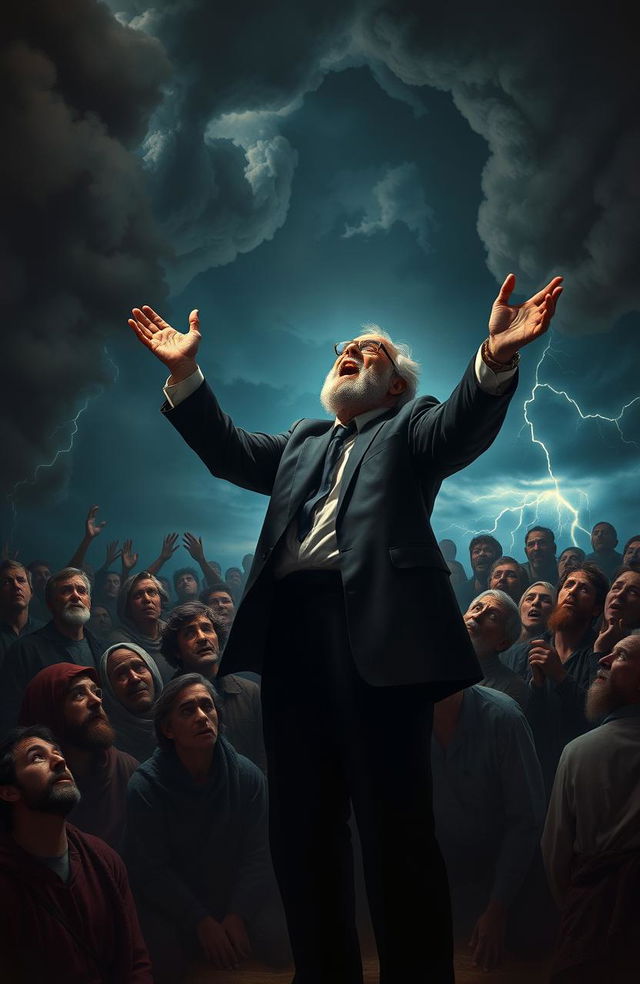 A dramatic interpretation of the famous sermon 'Sinners in the Hands of an Angry God', showcasing a powerful and intense scene