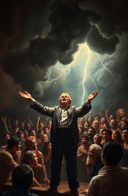 A dramatic interpretation of the famous sermon 'Sinners in the Hands of an Angry God', showcasing a powerful and intense scene