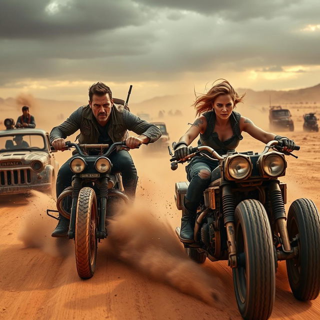 An exhilarating teaser scene for 'Mad Max 2: The Wasteland' (2025), featuring Tom Hardy as Max Rockatansky and Charlize Theron reprising her role as Imperator Furiosa