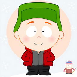 A cartoon-style portrait of Kyle Broflovski from South Park, showcasing his distinct features such as his green hat, red jacket, and black pants