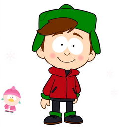A cartoon-style portrait of Kyle Broflovski from South Park, showcasing his distinct features such as his green hat, red jacket, and black pants