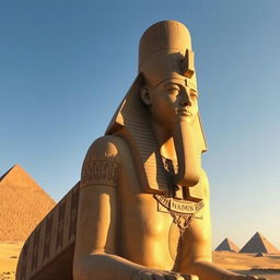 A majestic statue of Ramses II, the ancient Egyptian pharaoh, depicted in full grandeur