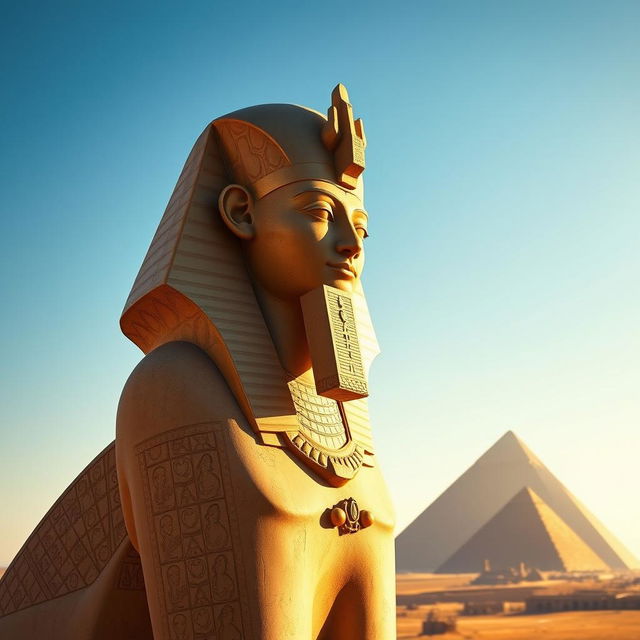 A majestic statue of Ramses II, the ancient Egyptian pharaoh, depicted in full grandeur