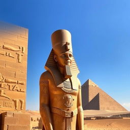 A majestic statue of Ramses II, the ancient Egyptian pharaoh, depicted in full grandeur