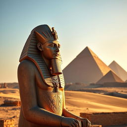 A majestic statue of Ramses II, the ancient Egyptian pharaoh, depicted in full grandeur