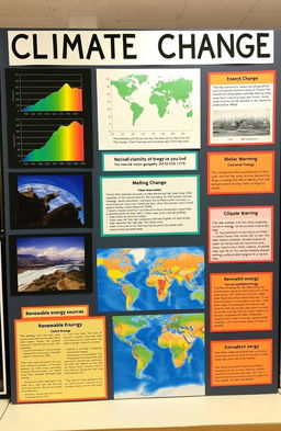 A high school geography project display board focused on climate change and its effects on the earth