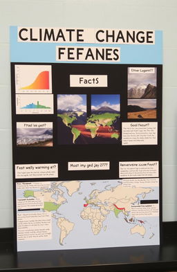A high school geography project display board focused on climate change and its effects on the earth