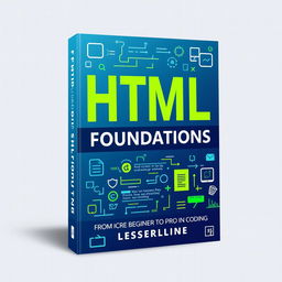 A visually engaging cover for a book titled 'HTML Foundations: From Beginner to Pro in Coding'
