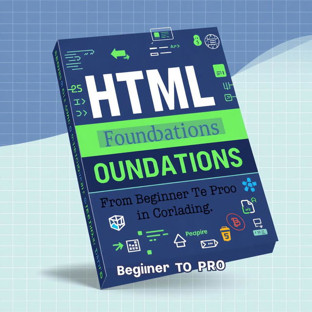 A visually engaging cover for a book titled 'HTML Foundations: From Beginner to Pro in Coding'