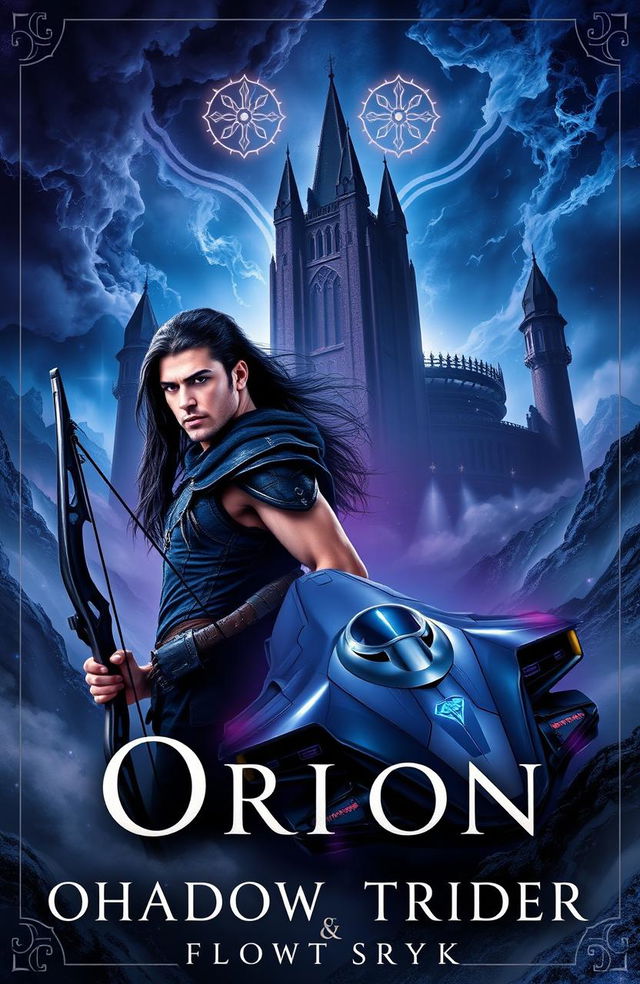 A captivating fantasy book cover featuring two heroic figures, Orion and Nyx, positioned side by side