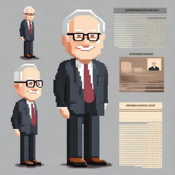 Create a detailed pixel-art character of Warren Buffet in full body view