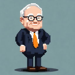 Create a detailed pixel-art character of Warren Buffet in full body view